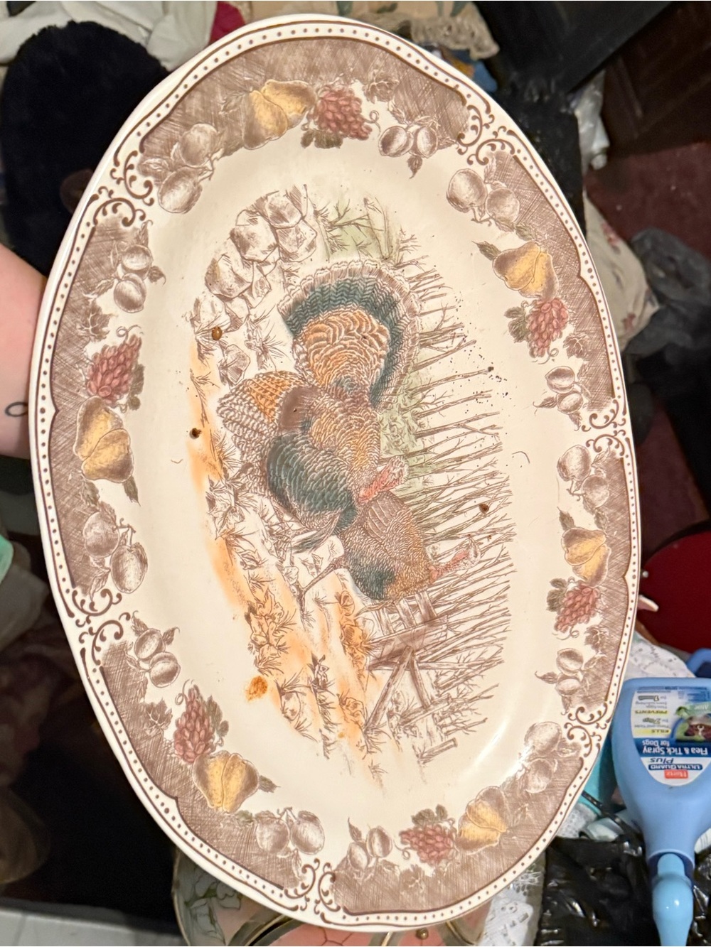 Autumn Turkey Serving Platter in Brown and Cream